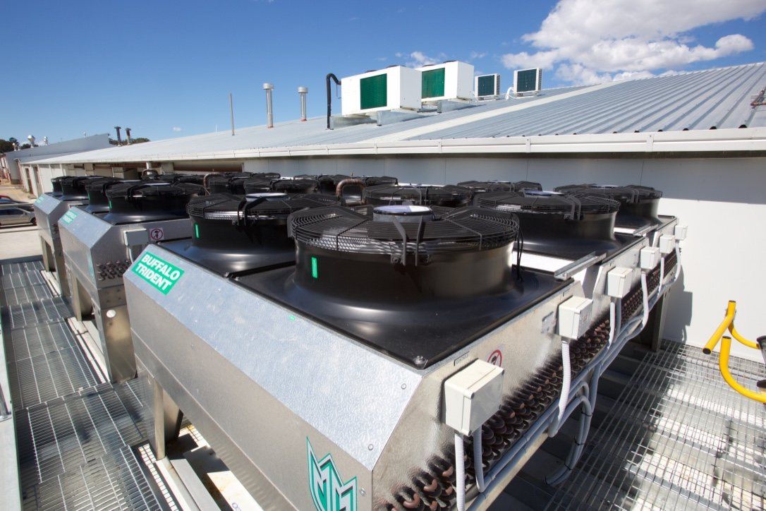 Kitchen Food Company, rooftop refrigeration condenser units mounted on a steel platform, built by HP Constructions